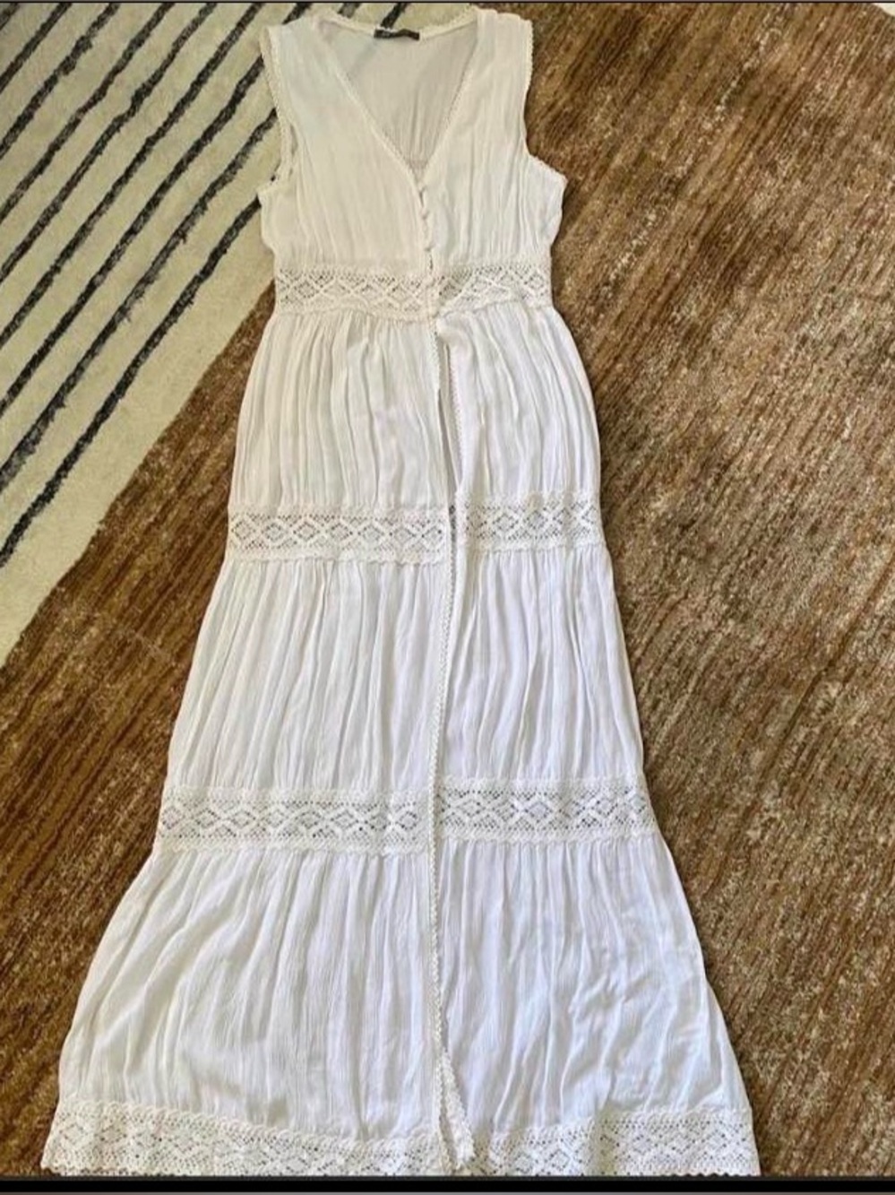 New Boho Tiered Cotton Open Maxi Duster Vest- White - Picture 2 of 4